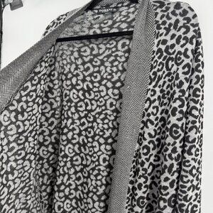 DOMANI Long Open Front Cardigan SZ 3X Animal Print Cozy Long Lounge Layer Office